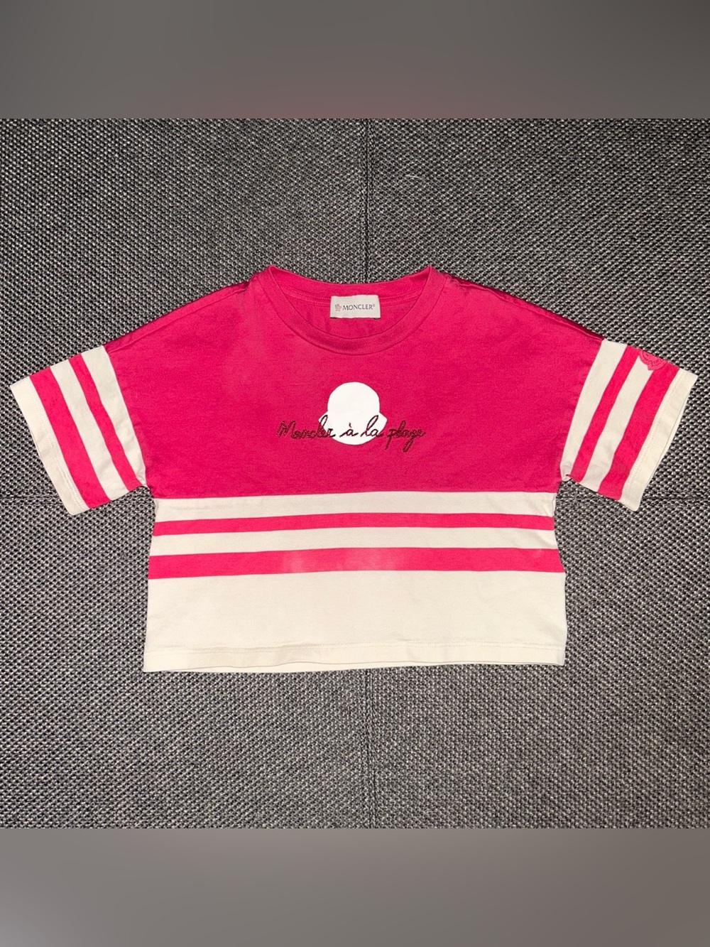 Moncler Kids Pink & White Striped Tee 100% Authentic